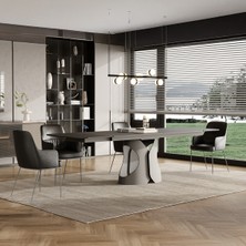 Enza Home  Nebula Metal Ayaklı, Seramik Yüzeyli Yemek Masası - Koyu Gri