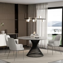 Enza Home  Assos Metal Ayaklı, Mermer Yüzeyli Yemek Masası - Italyan Gri