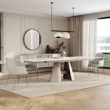 Enza Home  Salda Metal Ayaklı, Mermer Yüzeyli Yemek Masası - Beyaz, 200 cm