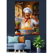 Artmeg Makarna Yapan Neşeli Aşçı Dekoratif Kanvas - Mdf Ahşap Tablo