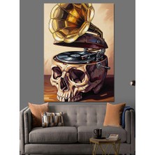 Artmeg Kuru Kafalı Gramofon Tasarımı Dekoratif Kanvas - Mdf Ahşap Tablo