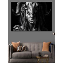 Artmeg Boynuzlu Gotik Kadın Dekoratif Kanvas - Mdf Ahşap Tablo