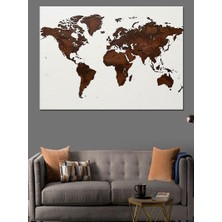 Artmeg Kahverengi Temalı Dünya Haritası Dekoratif Kanvas - Mdf Ahşap Tablo
