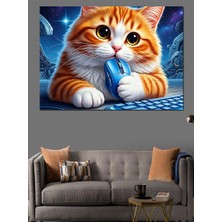 Artmeg Fare Tutan Sevimli Kedi Dekoratif Kanvas - Mdf Ahşap Tablo