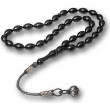 Özcömert Silver Gümüş Kazaz Püsküllü Siyah Sıkma Kehribar Tesbih