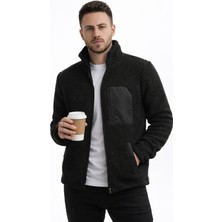 Polo State Erkek Dik Yaka Fermuarlı Peluş Ceket Siyah