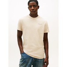 Tommy Hilfiger Erkek Bej Logo Detaylı T-Shirt