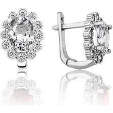 Skygo Gümüş Beyaz Çiçek Desenli J Kadın Küpe