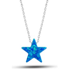 Skygo ​925 Ayar Gümüş Opal Mavi Taşlı Yıldız Kadın Kolye
