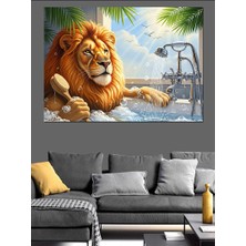 Artmeg Duş Alan Aslan Kral Dekoratif Kanvas - Mdf Ahşap Tablo