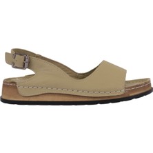 Napa Shoes Hakiki Deri Tek Bant Tokalı Arka Bantlı Rahat Düz Taban Kadın Sandalet NAPA-306