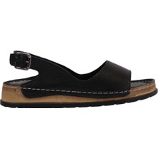 Napa Shoes Hakiki Deri Tek Bant Tokalı Arka Bantlı Rahat Düz Taban Kadın Sandalet NAPA-306