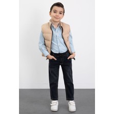 Cansın Mini Krem Şişme Yelekli Gömlekli Erkek Çocuk 3lü Pantolonlu Takım 23472