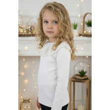 Parla Kids Kız Çocuk Ekru Uzun Kollu Bisiklet Yaka Fisto Detaylı 23 Nisan Body Bluz