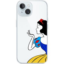 3gen Case İphone 13-İphone 14 Uyumlu Elma Tutan Prenses Desenli Şeffaf Silikon Kılıf