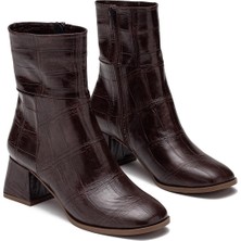 Dedos Kadın Fermuarlı Günlük Kısa Topuklu Croccon Detaylı Bot 4205