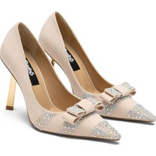 Dedos Özel Taş Işlemeli Kadın Yüksek Topuklu Fiyonklu Abiye Ayakkabı 333