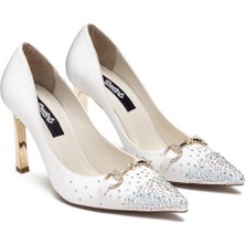 Dedos Taş Kaplama Metal Tokalı Yüksek Topuklu Kadın Abiye Ayakkabı 4030