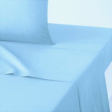 Maki Home Makiteks %100 Pamuklu Açık Mavi 240X260 Çift Kişilik Yataklara Uygun Lastiksiz Düz Çarşaf