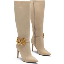 Dedos Kadın Özel Toka Detaylı Yüksek Topuklu Fermuarlı Süet Abiye Çizme 1200