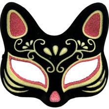 İlk El Grup Siyah Süet Kırmızı Sarı Simli Kedi Maskesi