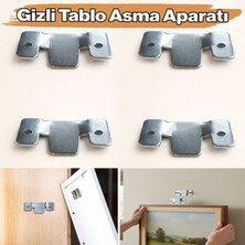 Badem10 Gizli Tablo Asma Askısı 4 Adet Metal Duvar Tipi Güçlü Taşıma Kapasiteli Tablo Çerçeve Askı Aparatı