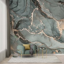 Grown Mavi Yeşil Mermer Desen Duvar Kağıdı