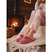 Wordex Pwr ET086 Ponponlu Sessiz Taban Yünlü Kışlık Kadın Ev Misafir Terliği