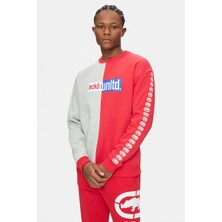 Ecko Unltd. Jefferson Kırmızı Gri Bisiklet Yaka Baskılı Oversize Erkek Sweatshirt