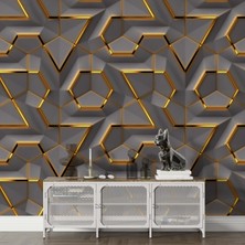 Grown Gold Çizgili Antrasit Geometrik Desen Duvar Kağıdı