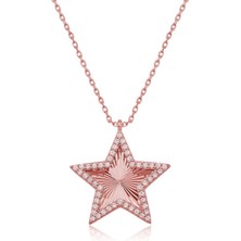 Skygo 925 Ayar Gümüş Rose Fırfır Desenli Yıldız Kadın Kolye