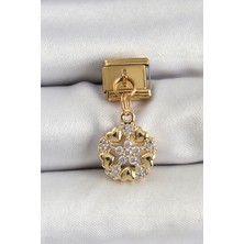 Efe Avm 316L Çelik Sallantılı Zirkon Taşlı Kalp Detaylı Yıldz Model Gold Renk Nomination Charm - Lisinya