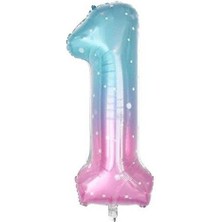 Patladı Gitti 1 Rakam Yıldızlı Gökkuşağı Folyo Balon 40 Inç 100 cm