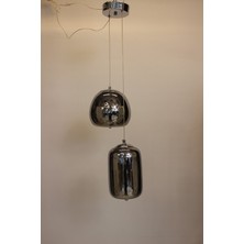 GN Gen Aydınlatma Modern Füme Camlı Peri Ledli 2'li Sarkıt Avize Günışığı Sarı Aydınlatma