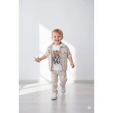 Bontino Erkek Çocuk Şapka Hediyeli Kaplan Baskılı 3’lü Kombin Takım - Ceket, Tişört ve Pantolon