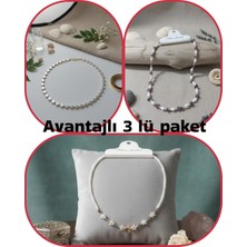 TRENDHAZAN Avantajlı 3 Lü Paket Doğaltaş+Akrilik Özel Tasarım Kadın Kolye