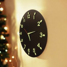 Bahat Fosforlu Karanlıkta Parlayan Kabartma Rakam Ahşap Camsız Duvar Saati Çap 29 cm