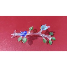 El Yapım Cam Dalda Çift Kuş Biblo 12X4CM, Mutluluk ve Gülümseme Hediye