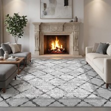 Carpettex Gri Baklava Desenli Açık Zemin Dijital Baskılı Kaymaz Tabanlı Yıkanabilir Modern Halı