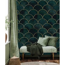 Grown Koyu Yeşil Pul Desenli Duvar Kağıdı