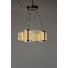 GN Gen Aydınlatma Lüks Gold Detaylı Kavisli Form Akrilik Şeritli Modern 3 Renk Ledli Avize