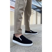 Ebrus Trend ET0339 Bağcıksız Kadife Siyah Beyaz Taban Günlük Erkek Ayakkabı