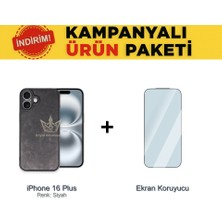Royal Case iPhone 16 Plus Suni Deri Kılıf ve Temperli Ekran Koruyucu Koruma Paketi Ryc/aras+Cam