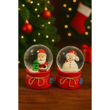 Mini Kar Küresi Seti 6,5 Cm, Noel Baba ve Kardan Adam Dekorasyonu