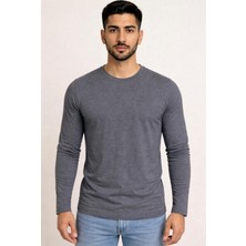 Axxel Erkek Antrasit Melanj Pamuklu Likralı Süprem Uzun Kollu T-SHIRT-D240