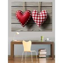 Karizma Tablo Kırmızı ve Kareli Kalp Dekoratif Kanvas - Mdf Ahşap Tablo