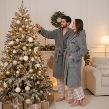 Miespiga Uzun Kapüşonlu Welsoft Gri Peluş Sabahlık Aile Seti