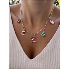 Hercy Özel Tasarım 5 Figürlü 14K Altın Kaplama Renk Atmaz Yılbaşı Kolye | Christmas Necklace