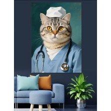 Karizma Tablo Doktor Kıyafetli Kedi Portresi Dekoratif Kanvas - Mdf Ahşap Tablo