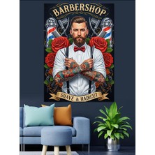 Karizma Tablo Dövmeli Berber Adam Çizimi Dekoratif Kanvas - Mdf Ahşap Tablo